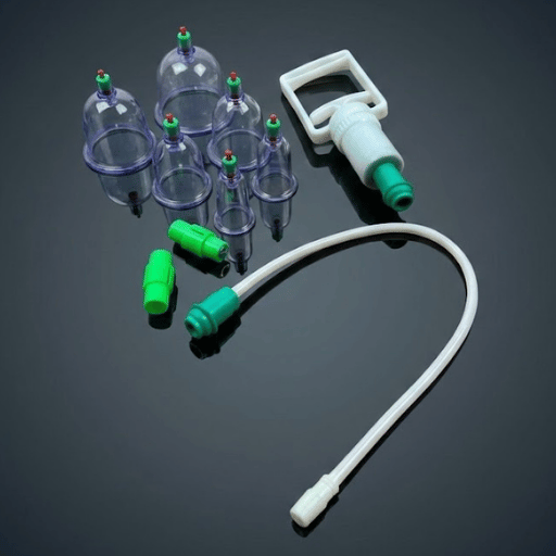 طقم حجامة جافة منزلي – أكواب شفافة مع مضخة شفط يدوية